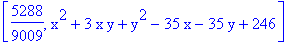 [5288/9009, x^2+3*x*y+y^2-35*x-35*y+246]
